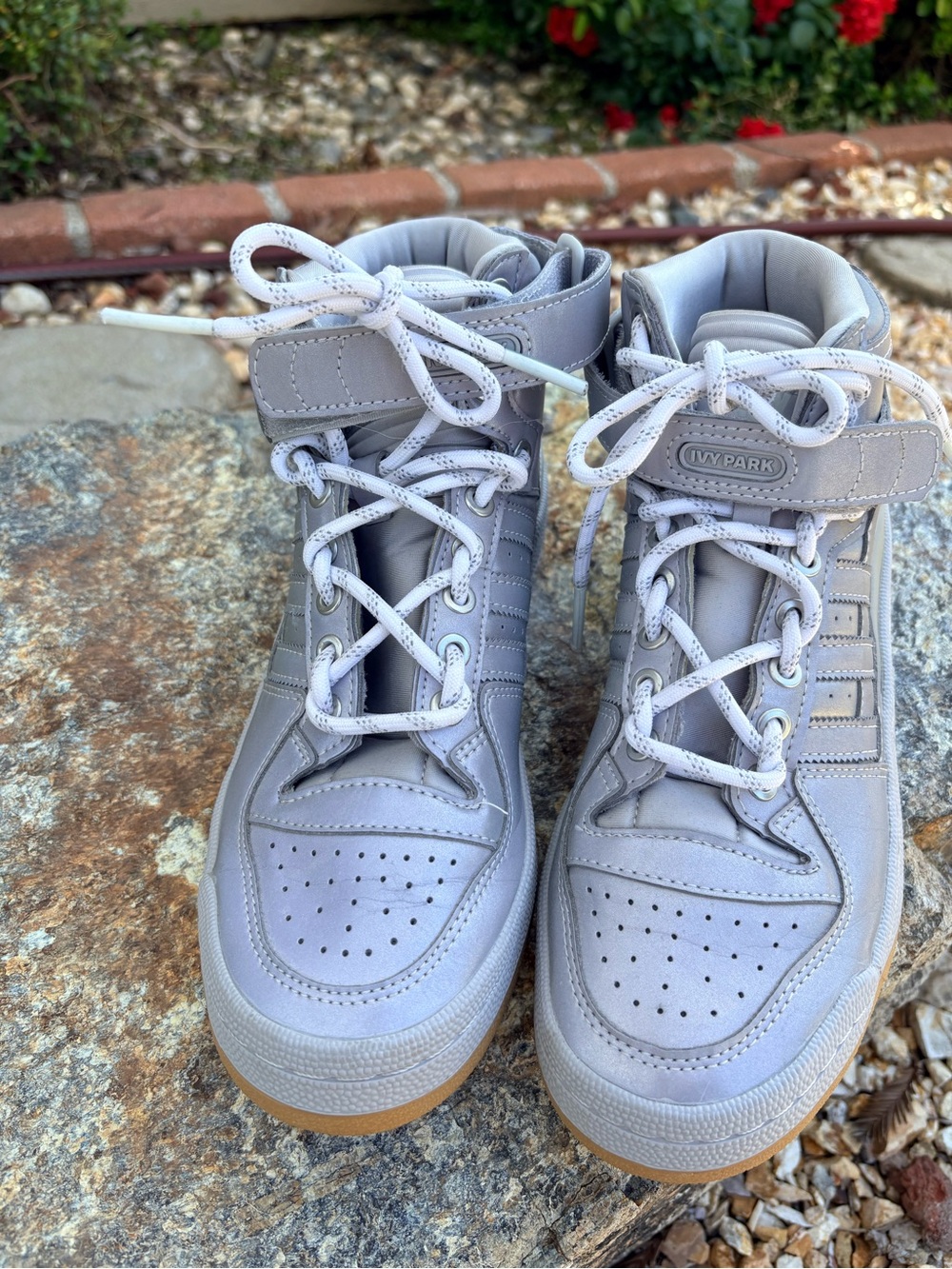 ADIDAS. IVY PARK EUC Light Gray/Silver High-Top Sneakers with Gum Sole